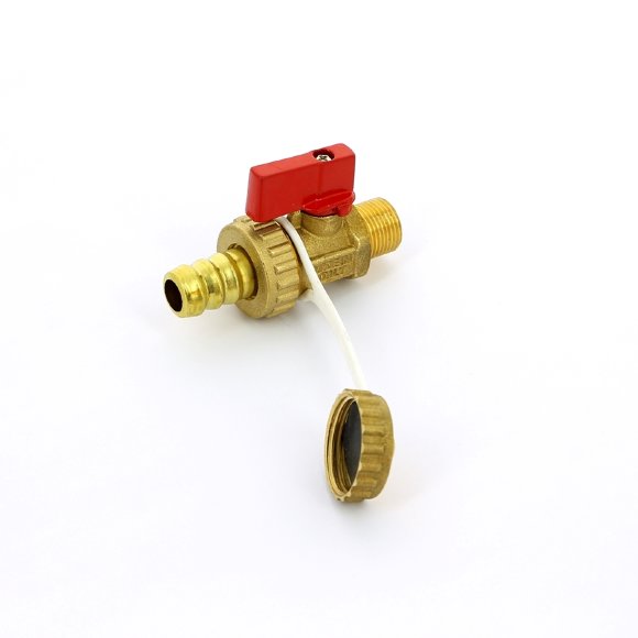 Кран шаровой сливной UNI-FITT НН 3/8" x 3/4" со штуцером и заглушкой, флажок красный металл