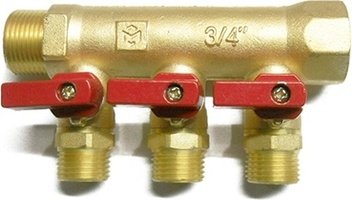 Коллектор для воды с отсекающими кранами, нар. р.,  3/4х 1/2x 3 вых.