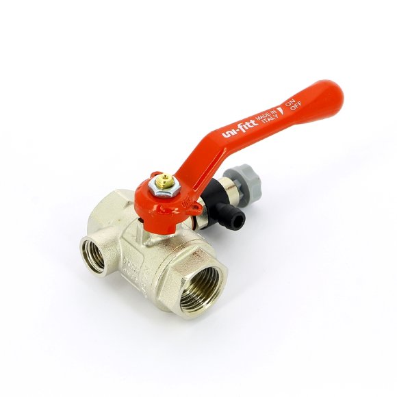 Кран шаровой ВВ с дренажным вентилем UNI-FITT 1/2" заглушка 1/4" рычаг