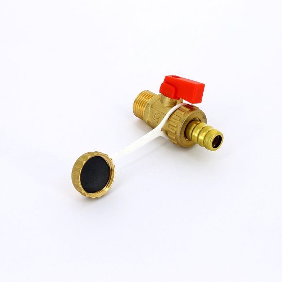 Кран шаровой сливной UNI-FITT НН 1/2" x 3/4" латунь со штуцером, с заглушкой, флажок красный пластик