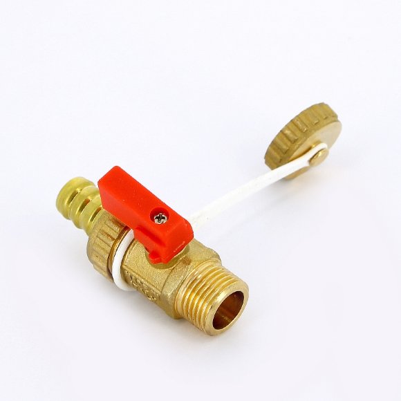 Кран шаровой сливной UNI-FITT НН 1/2" x 3/4" латунь со штуцером, с заглушкой, флажок красный пластик