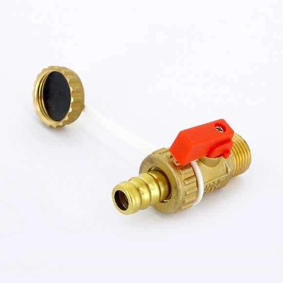 Кран шаровой сливной UNI-FITT НН 1/2" x 3/4" латунь со штуцером, с заглушкой, флажок красный пластик