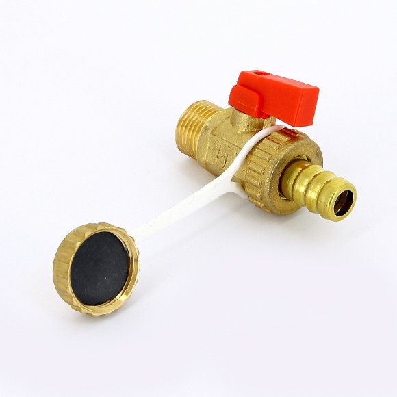 Кран шаровой сливной UNI-FITT НН 1/2" x 3/4" латунь со штуцером, с заглушкой, флажок красный пластик