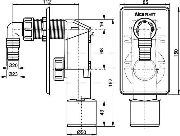 Сифон APS4 под штукатурку  Alca Plast