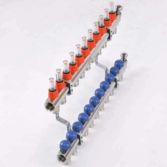 Коллекторная группа с термостатическими вентилями и расходомерами UNI-FITT 1"x3/4"ЕК 11 выходов Коллекторная группа с термостатическими вентилями и расходомерами UNI-FITT 1"x3/4"ЕК 11 выходов