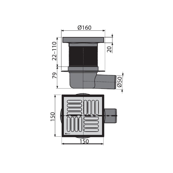 Трап APV 5411 150х150/50  боковой  Alca Plast