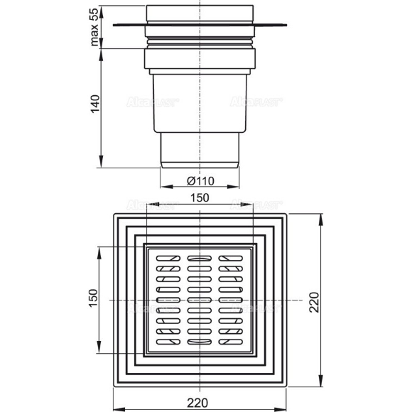 Трап APV 13 150х150/110 прямой Alca Plast