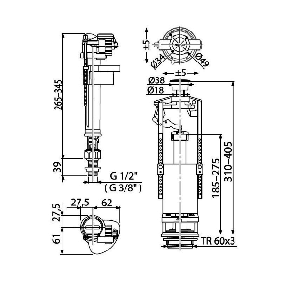 Комплект 3/8 SA2000SK нижний с мет. резьбой Комплект 3/8 SA2000SK нижний с мет. резьбой
