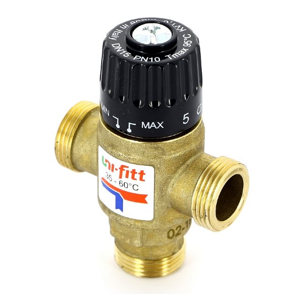 Клапан Н термосмесительный UNI-FITT 3/4" 35-60?С, смешение боковое, латунный