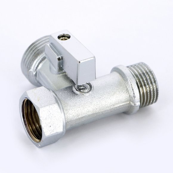 Кран шаровой для стиральных машин UNI-FITT ННВ 1/2" x 3/4" х 1/2" проходной, флажок, хромированный у