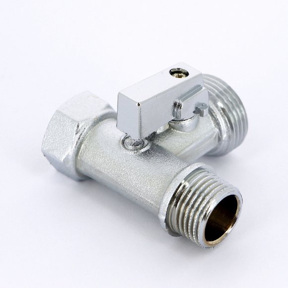 Кран шаровой для стиральных машин UNI-FITT ННВ 1/2" x 3/4" х 1/2" проходной, флажок, хромированный у