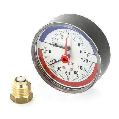 Термоманометр аксиальный 1/2" UNI-FITT 10 бар 80 мм Термоманометр аксиальный 1/2" UNI-FITT 10 бар 80 мм
